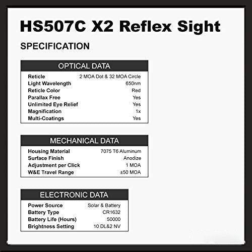 HS507C-X2 CLASSIC MULTI RETICLE RED DOT SIGHT (BLACK) - OPTICREV